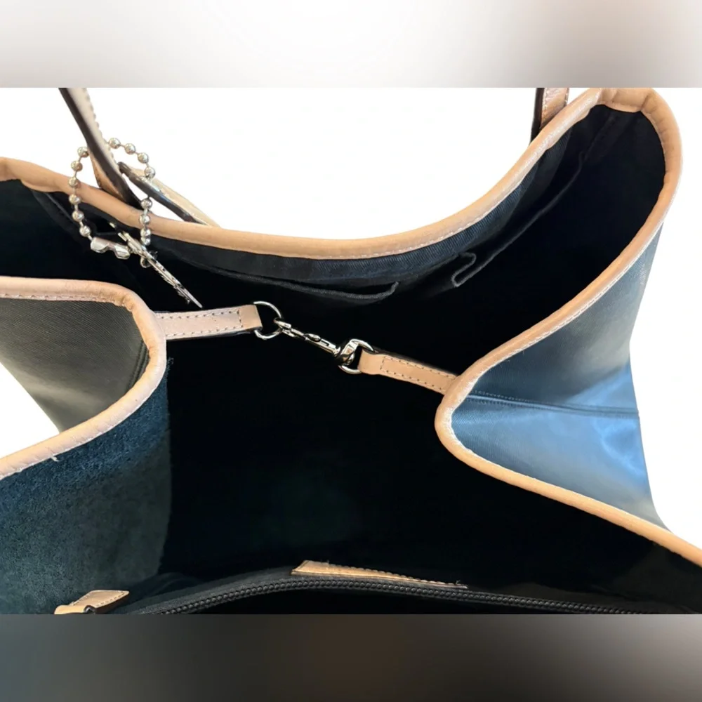 Coach Black Tote with Tan Leather Trim